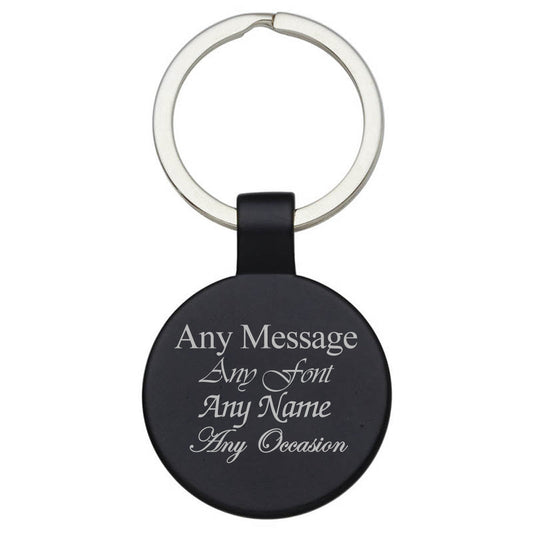 Engraved Round Black Keyring