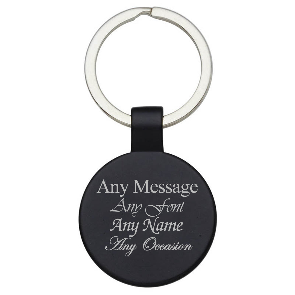 Engraved Round Black Keyring