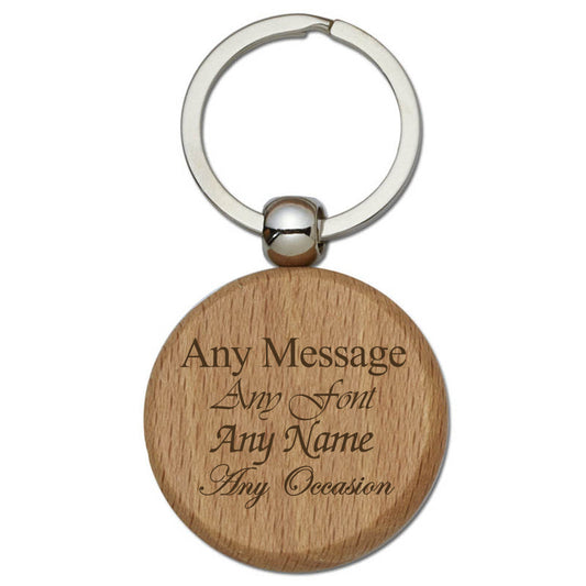 Engraved Round Bamboo Keyring
