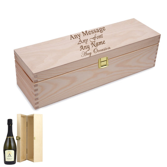 Personalised Engraved Wooden Wine Box with Clasp, to fit Standard Bottle or Wine or Champagne, Horizontal Orientation, Perfect for Any Special Occasion