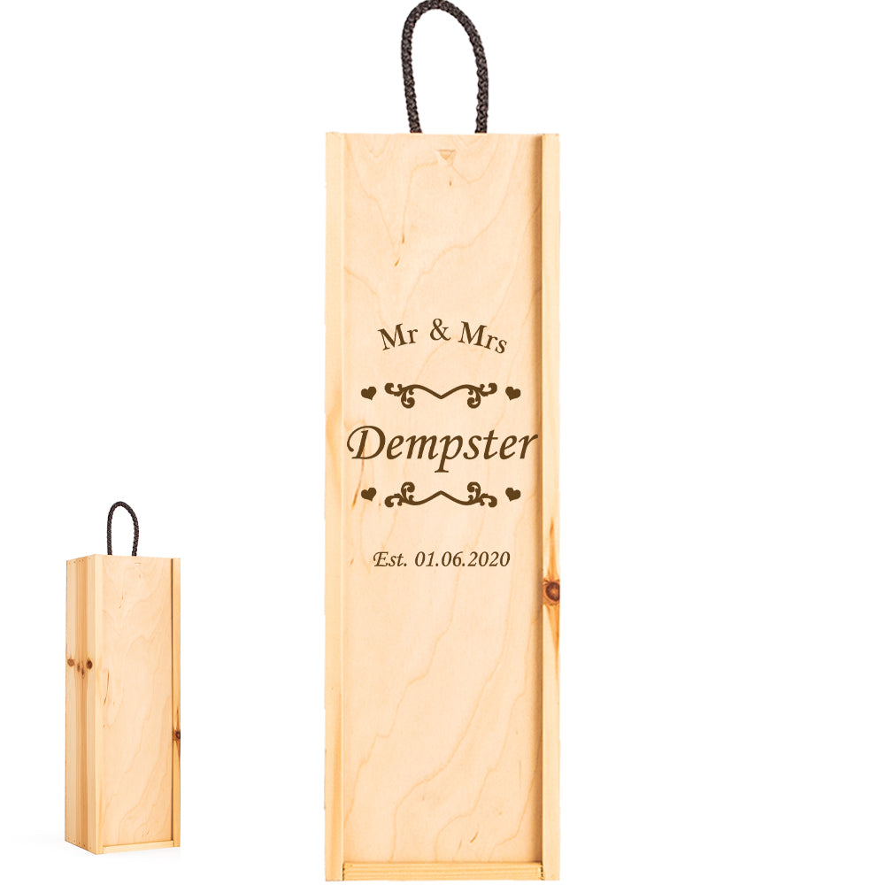Engraved Wooden Wine Box with Wedding Design