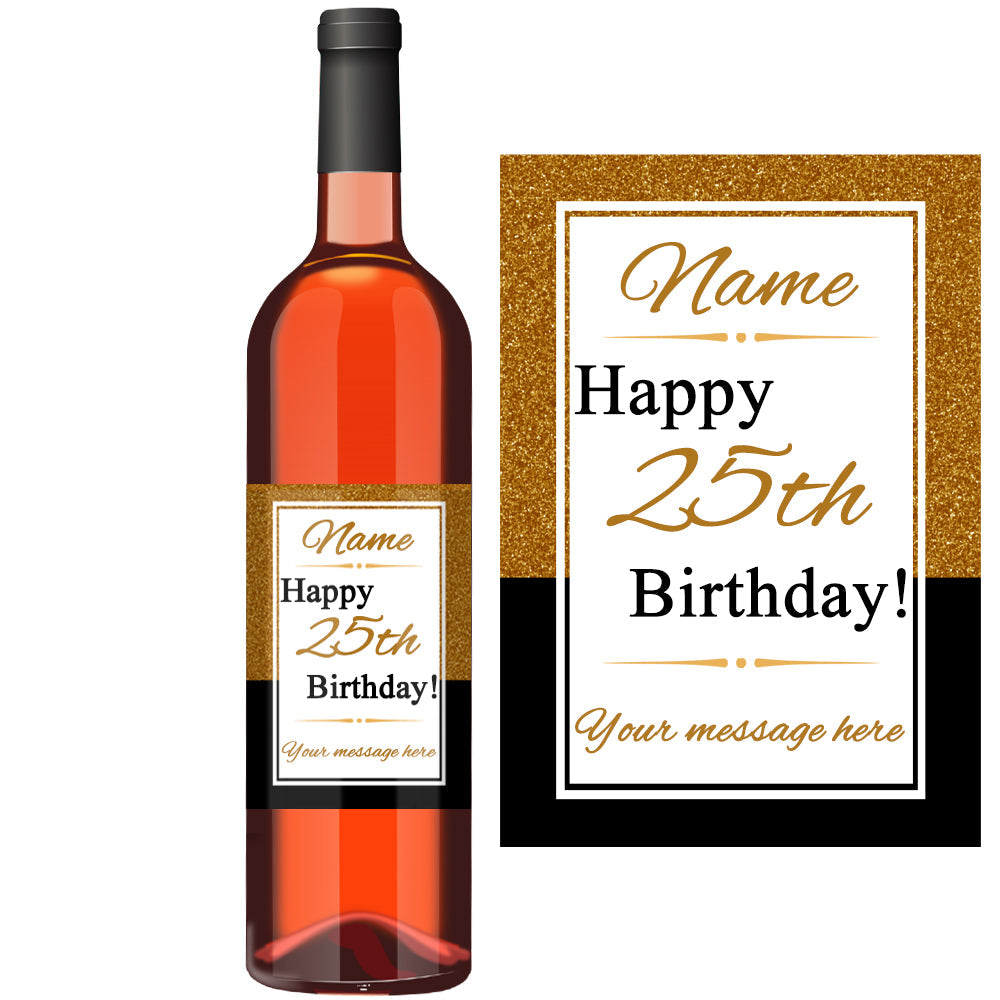 Wine Bottle Label with Glitter Birthday Design