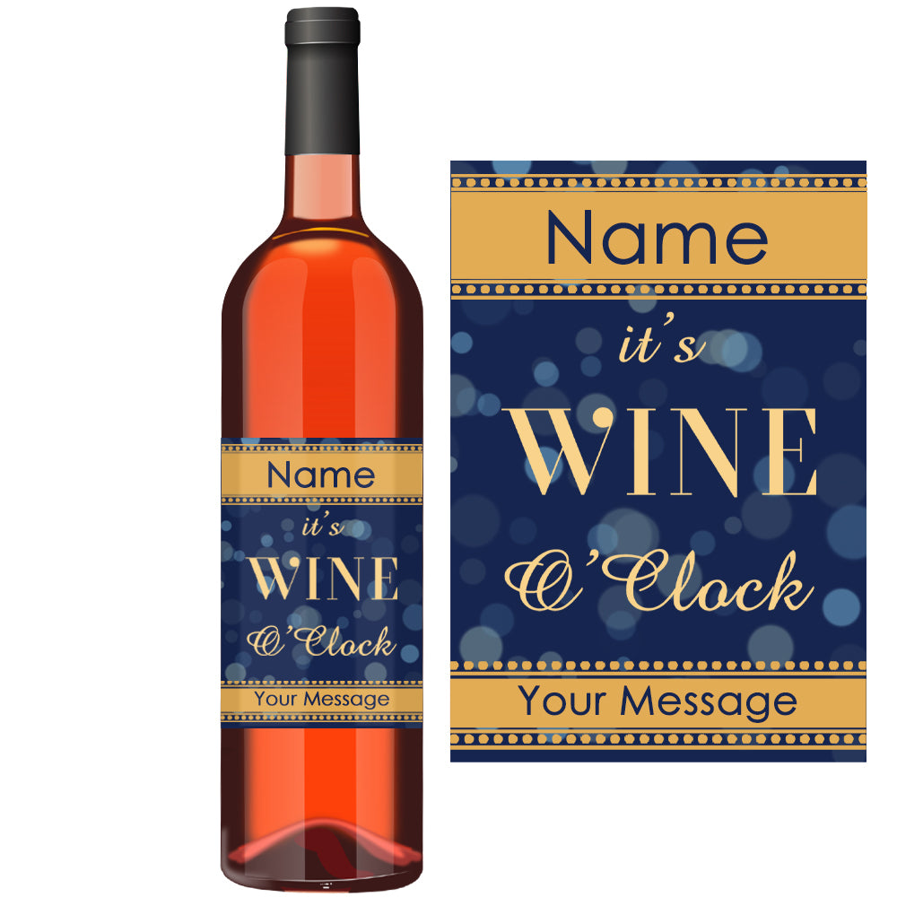 Wine Bottle Label with Wine O'Clock Design