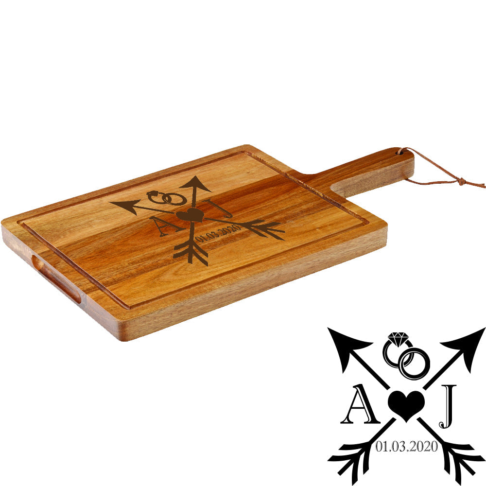 Engraved Acacia Wood Cheeseboard with Wedding Design