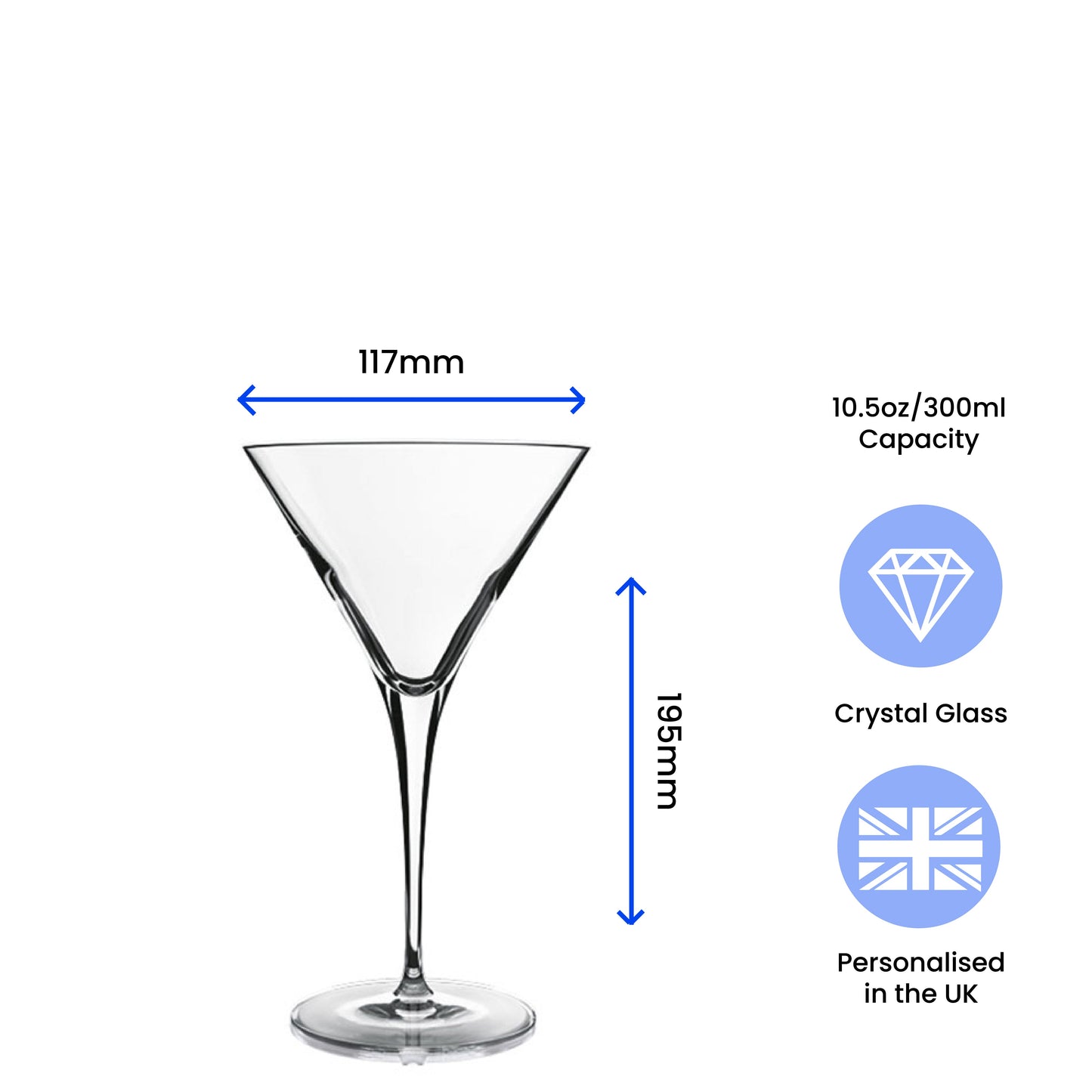 Engraved Allegro Martini Cocktail Glass with Name's Cocktail Design, Personalise with Any Name