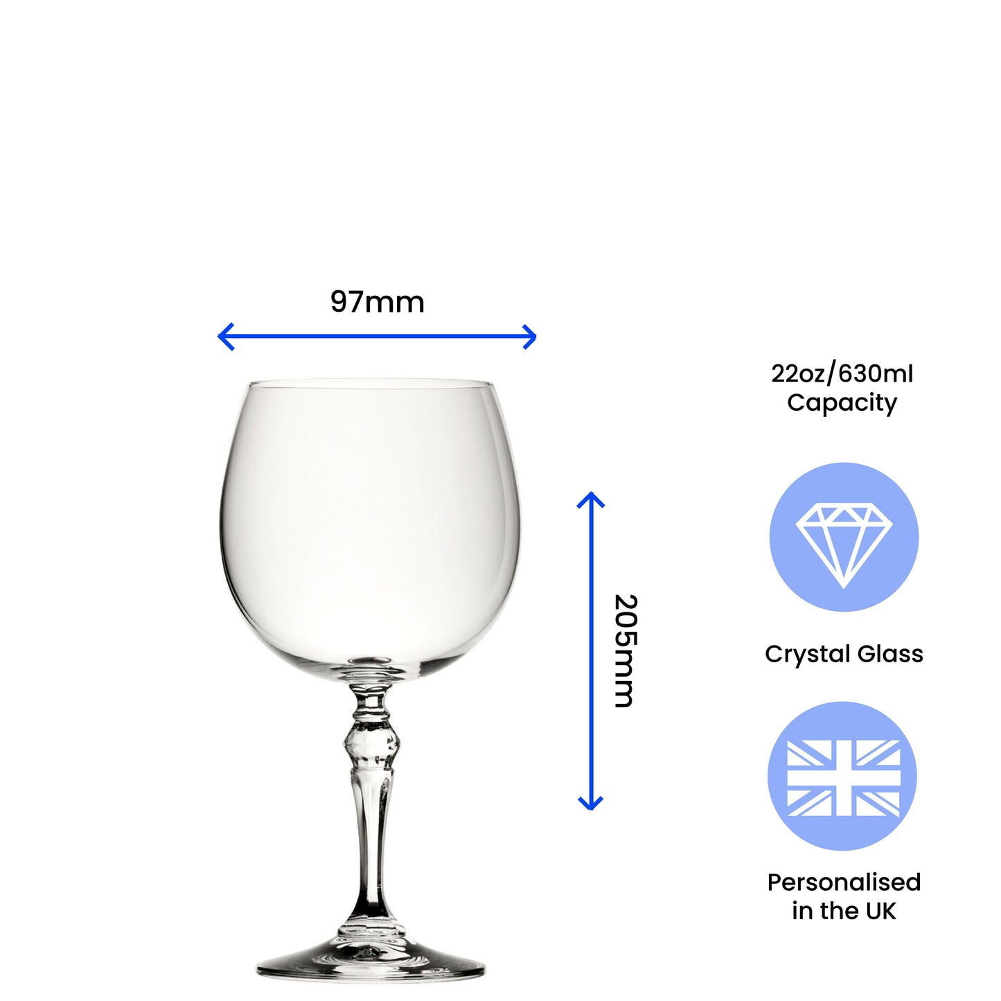 Engraved Crystal Gin and Tonic Cocktail Glass with Name in Heart Design, Personalise with Any Name