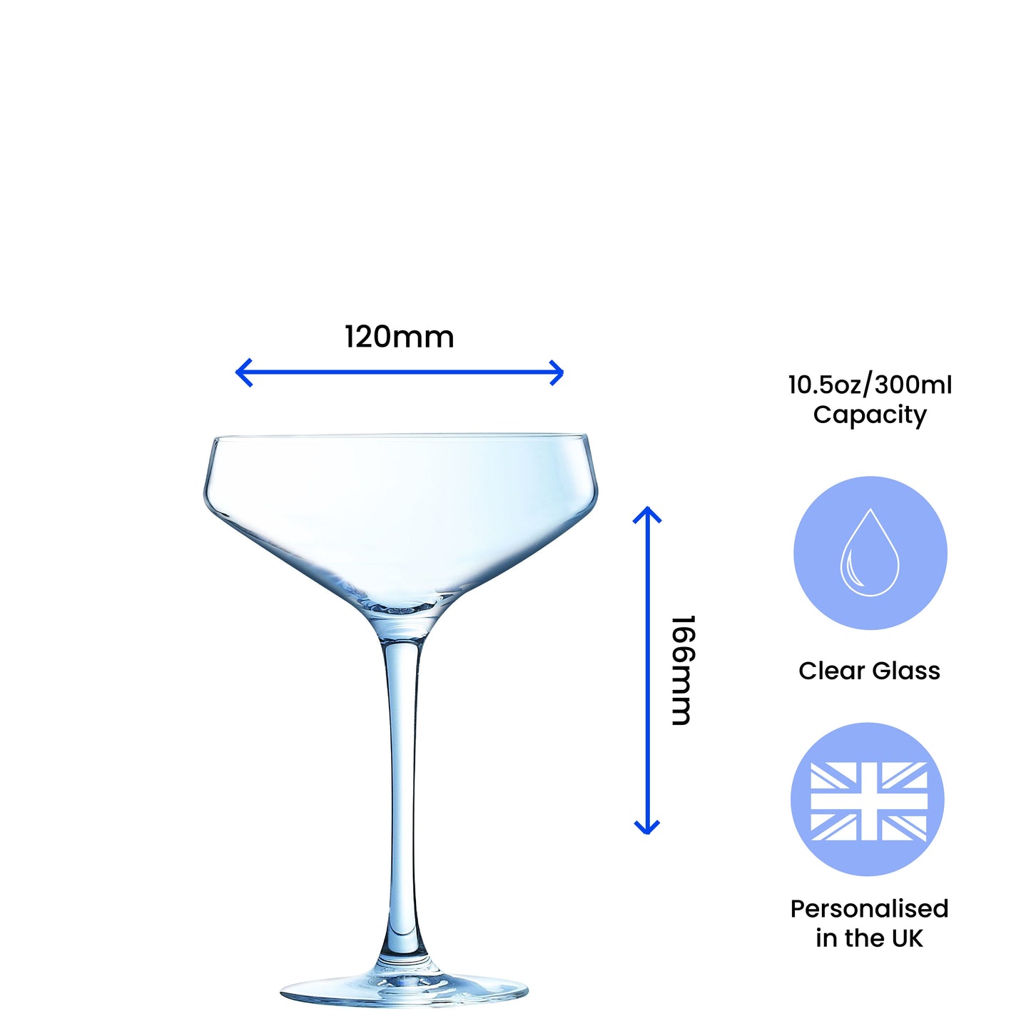 Engraved Cabernet Cocktail Champagne Saucer, Personalise with Any Name or Message