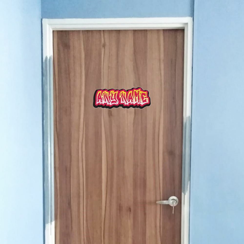 Personalised Red and Yellow Graffit Sticker Perfect For Bedroom Doors or Wall Any Name Printed Simply Peel and Stick - 300mm wide