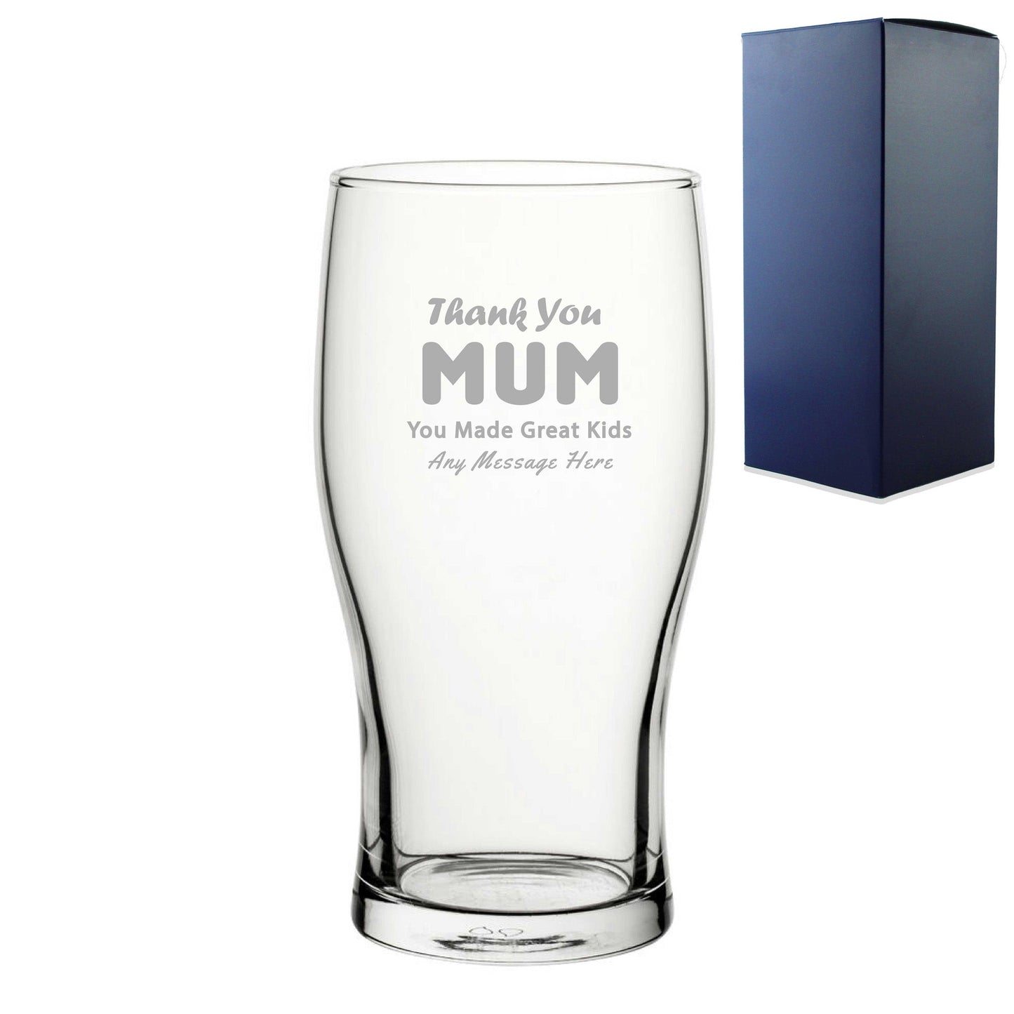 Engraved Pint Glass 20oz With  Thank You Mum Design Gift Boxed
