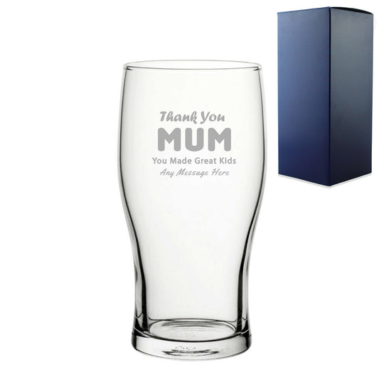 Engraved Pint Glass 20oz With  Thank You Mum Design Gift Boxed