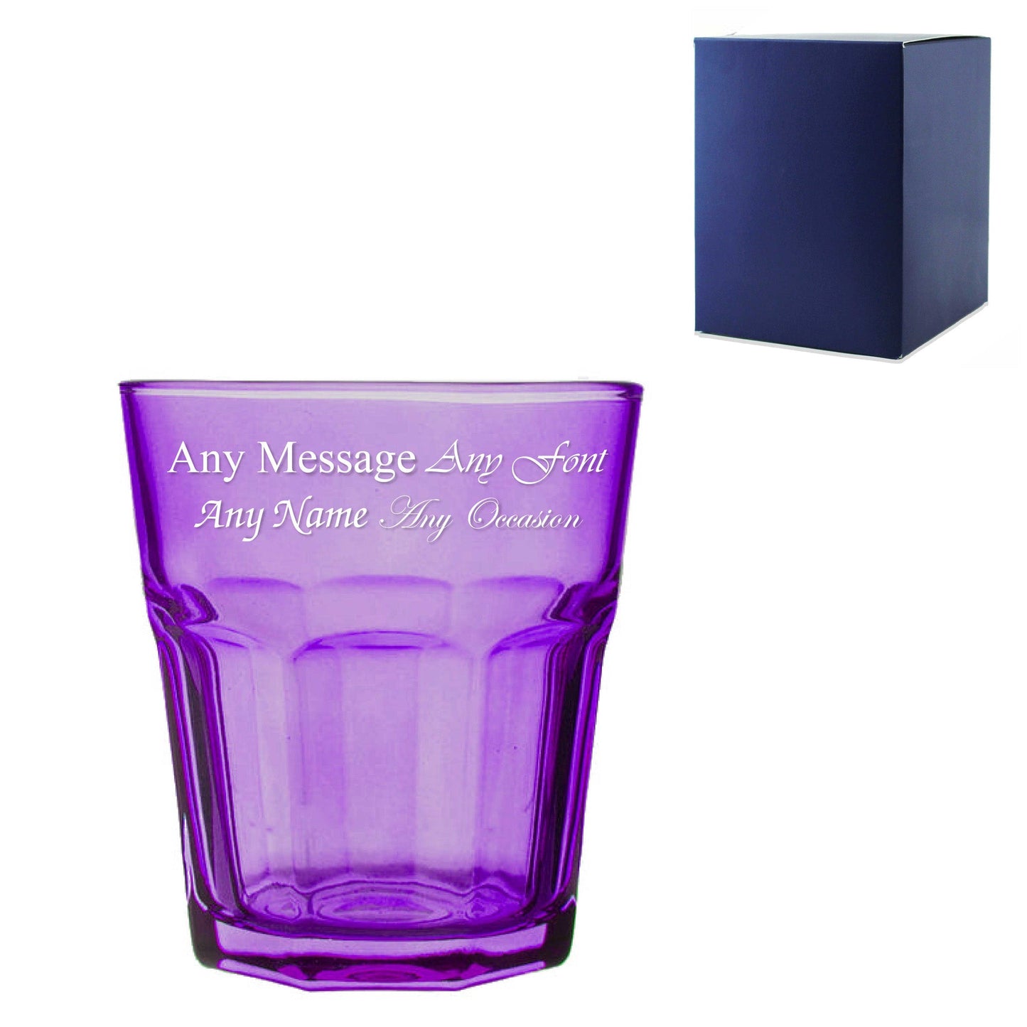 Engraved 305ml Purple Coloured Water Glass with Gift Box