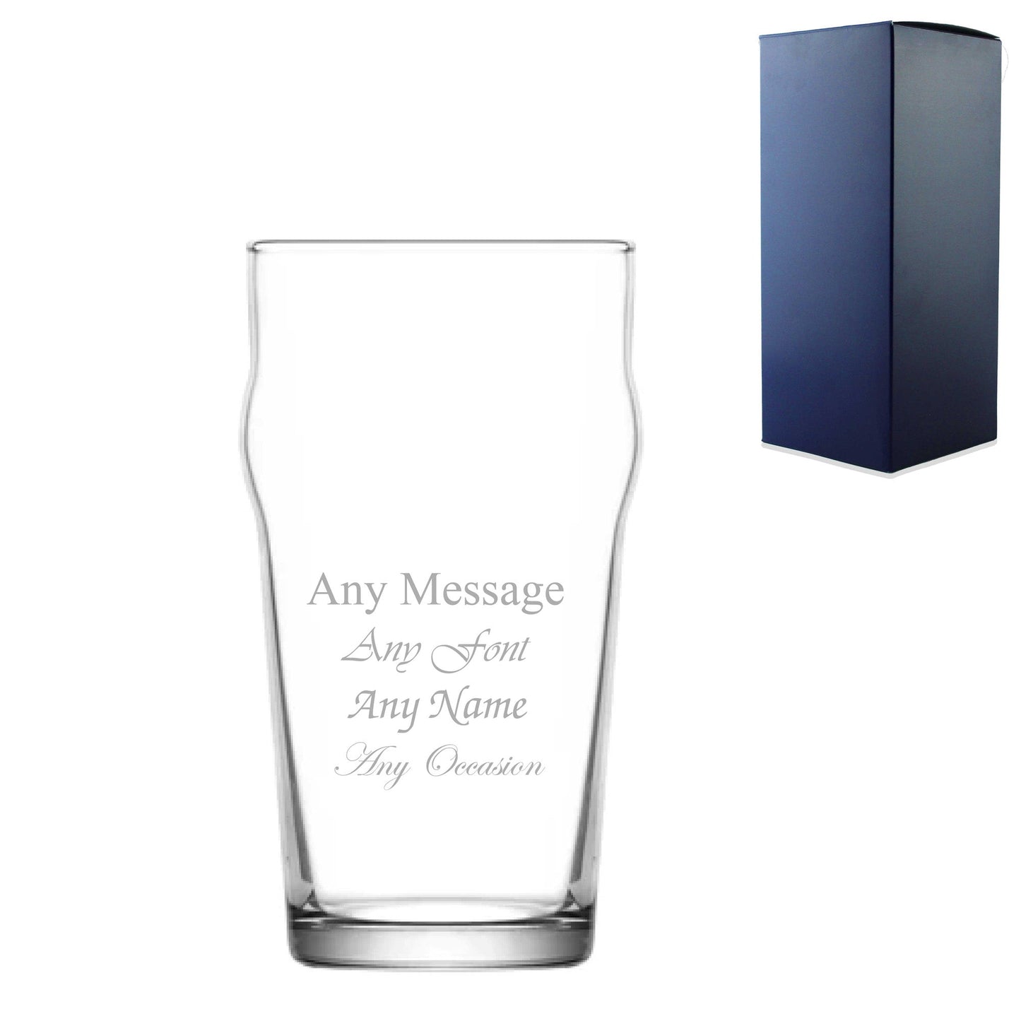 Engraved Beer Glasses Set with Premium Satin Lined Gift Box and Personal Message