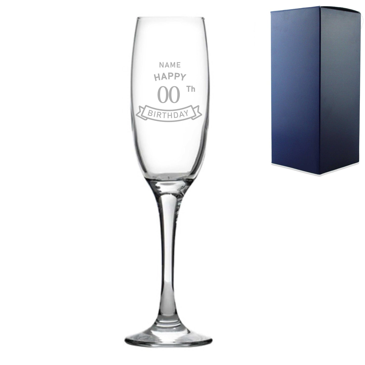 Engraved  Champagne Flute Happy 20,30,40,50... Birthday Banner