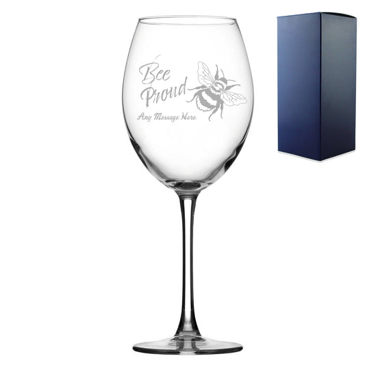 Personalised Engraved Wine Glass Bee Proud, LGBTQ Gift, Any Message Design