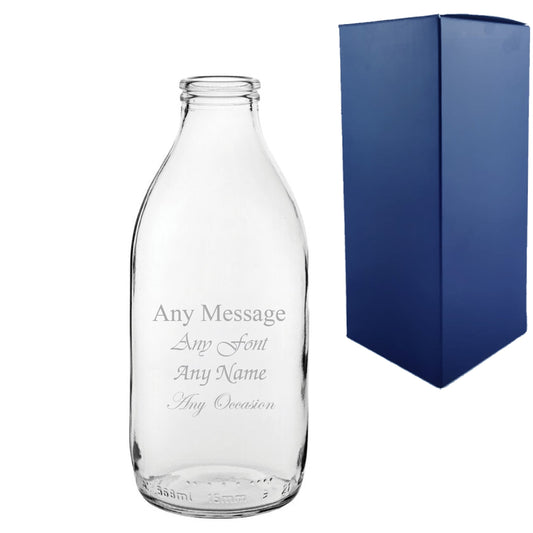 Engraved Glass Milk Bottle 20oz/591ml, Quirky Cocktail Glass, Any Message