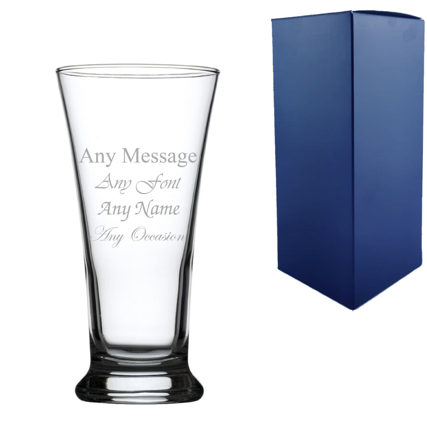 Engraved 10oz/295ml EuroPilsner Flute Beer Glass, Any Message for Any Occasion