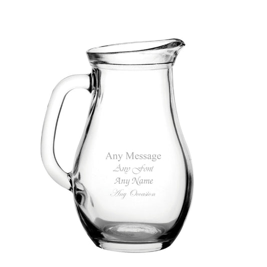 Engraved Bistro Jug, 1 litre Glass Pitcher, Any Message