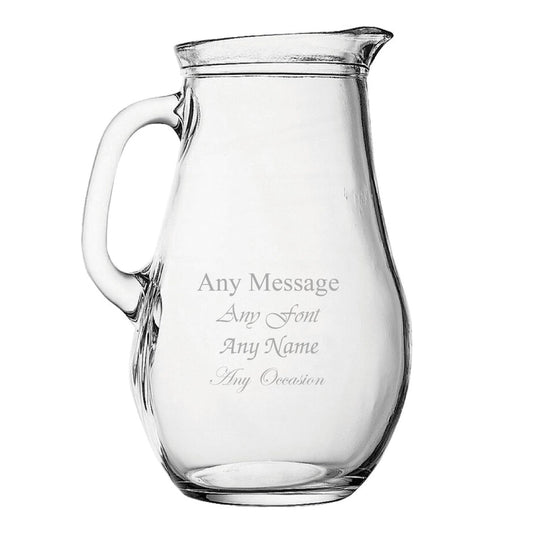 Engraved Large Bistro Jug, 1.8 litre Glass Pitcher, Any Message