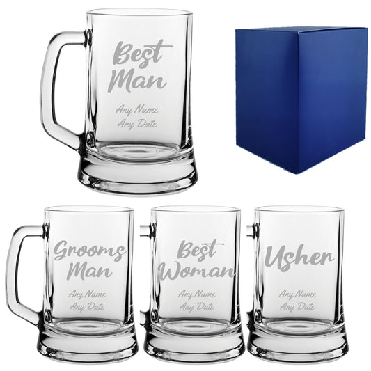 Engraved Wedding Guest Tankard, Grooms Man or Any Text, 16oz, Script Font