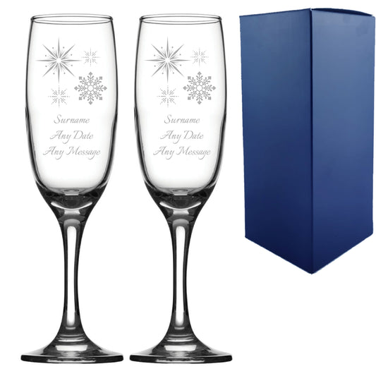 Engraved Wedding Champagne Set, Winter, Any Message, 7.5oz/221ml