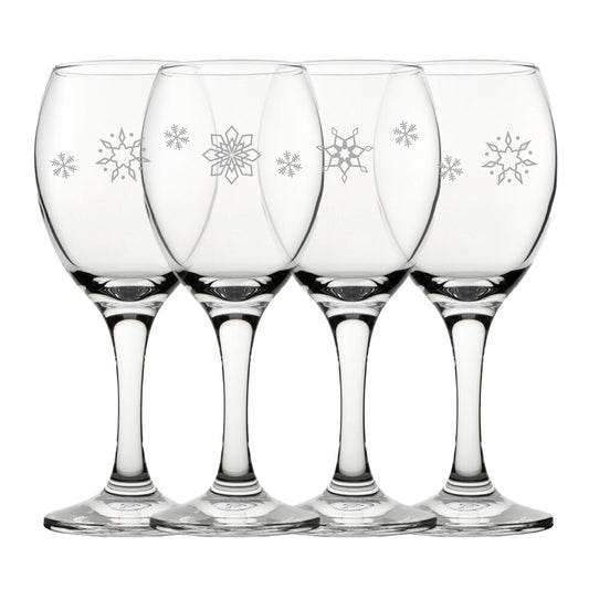 Engraved Snowflake Pattern Pure Wine Set of 4 11oz Glasses