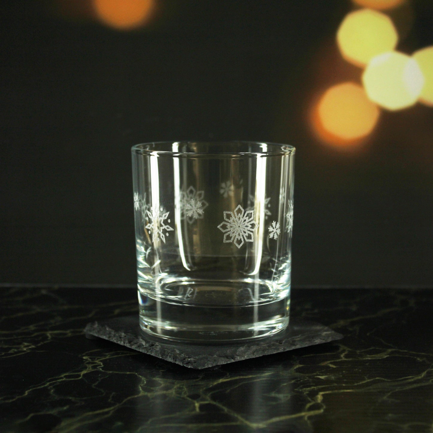 Engraved Snowflake Pattern Whiskey Glass Set of 4 11.5oz Glasses