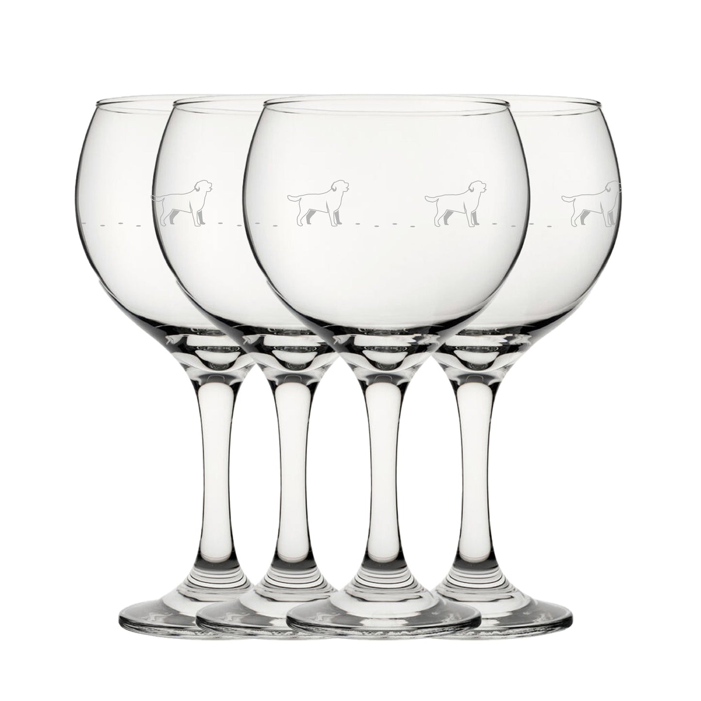 Engraved Dog Pattern Gin Balloon Set of 4 22.5oz Glasses