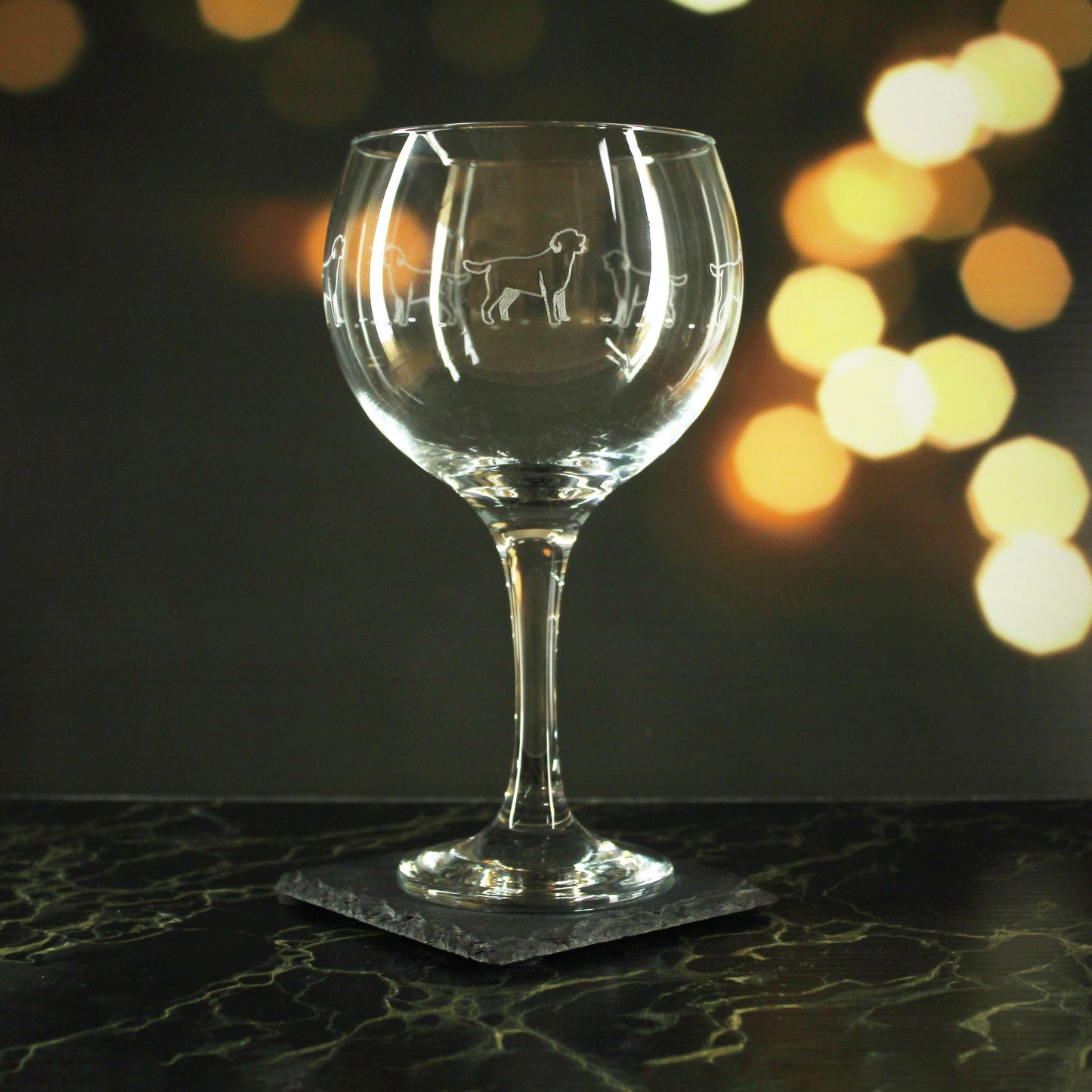 Engraved Dog Pattern Gin Balloon Set of 4 22.5oz Glasses