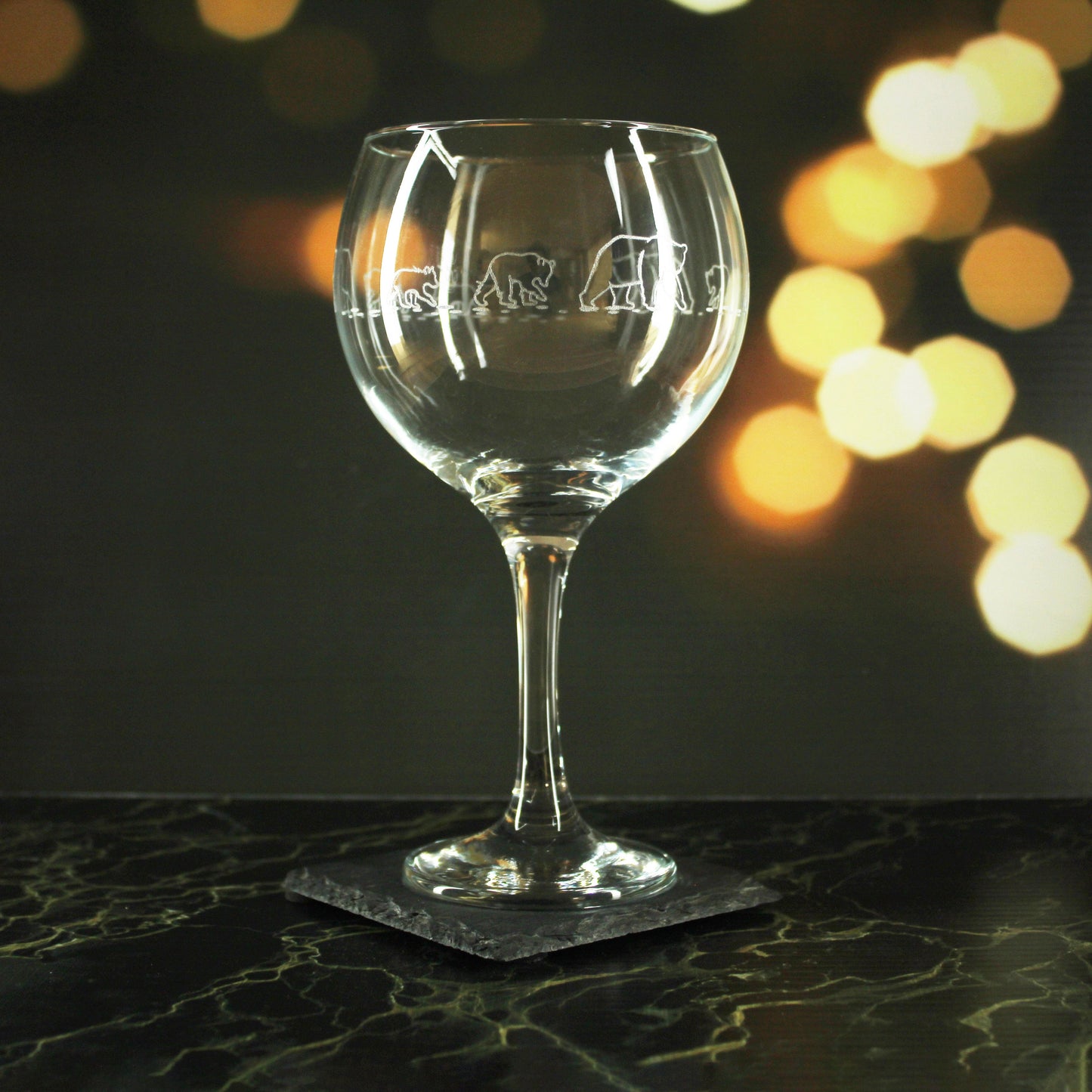 Engraved Bear Pattern Gin Balloon Set of 4 22.5oz Glasses