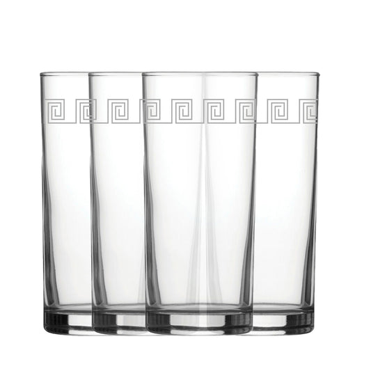 Engraved Geometric Swirls Set of 4 Patterned Hiball 12oz Glasses