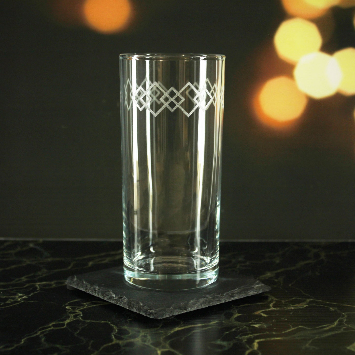 Engraved Squares Set of 4 Patterned Hiball 12oz Glasses