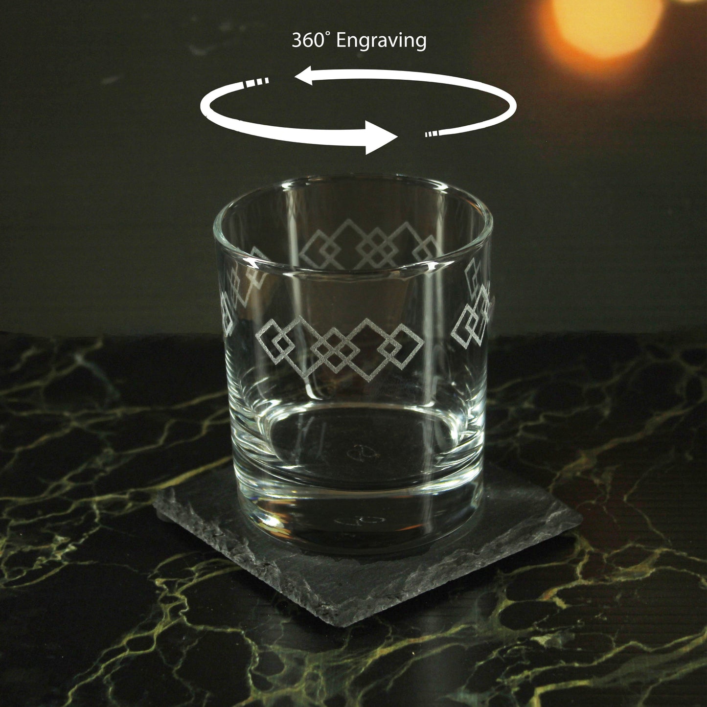 Engraved Squares Pattern Set of 4 Whiskey 11.5oz Glasses