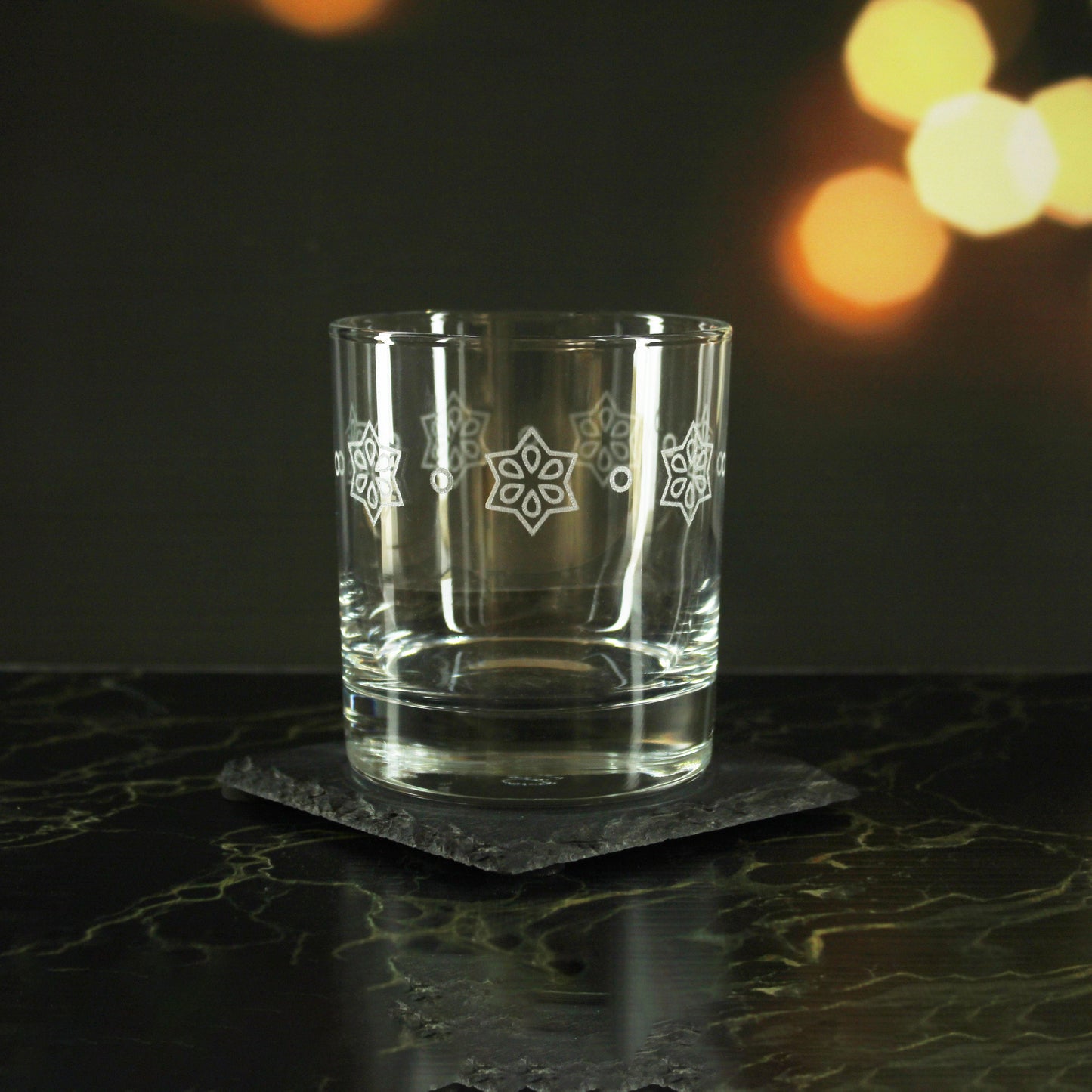 Engraved Stars Pattern Set of 4 Whiskey 11.5oz Glasses