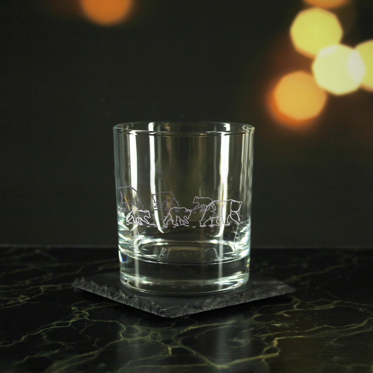 Engraved Bear Pattern Set of 4 Whiskey 11.5oz Glasses