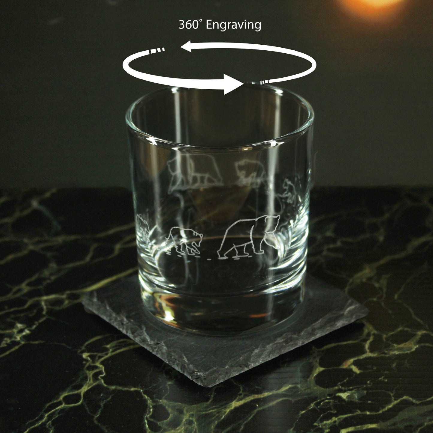 Engraved Bear Pattern Set of 4 Whiskey 11.5oz Glasses