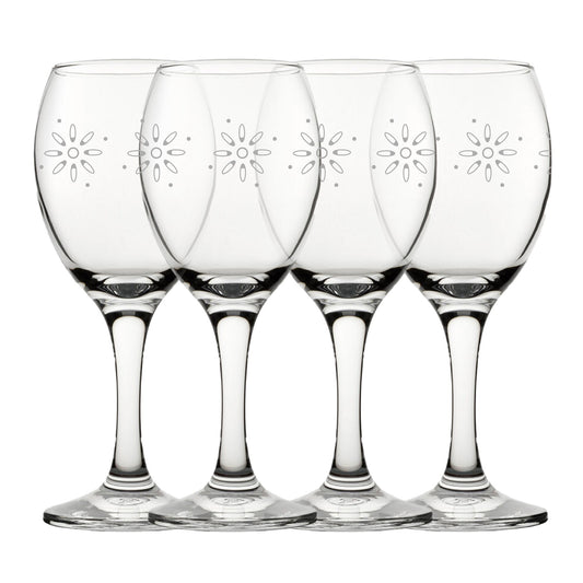 Engraved Fireworks Pattern Pure Wine Set of 4 11oz Glasses