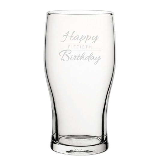 Happy 50th Birthday Modern Design - Engraved Novelty Tulip Pint Glass
