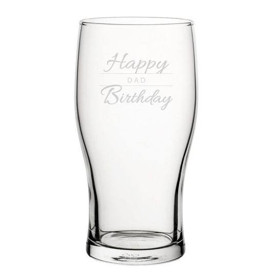 Happy Birthday Dad Modern Design - Engraved Novelty Tulip Pint Glass