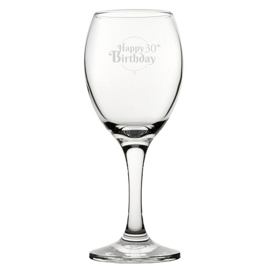 Happy 30th Birthday Balloon Design - Engraved Novelty Wine Glass