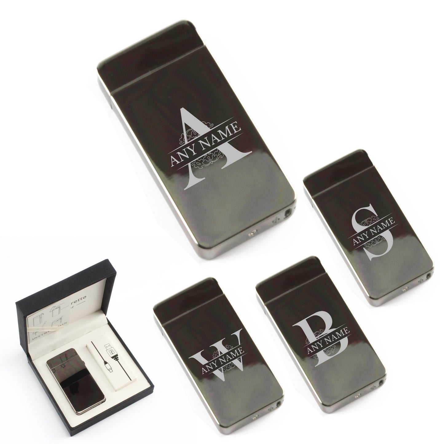 Engraved Electric Arc Lighter, Black, Any Letter, Gift Boxed