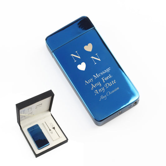Engraved Electric Arc Lighter, Blue, Heart Initials, Gift Boxed