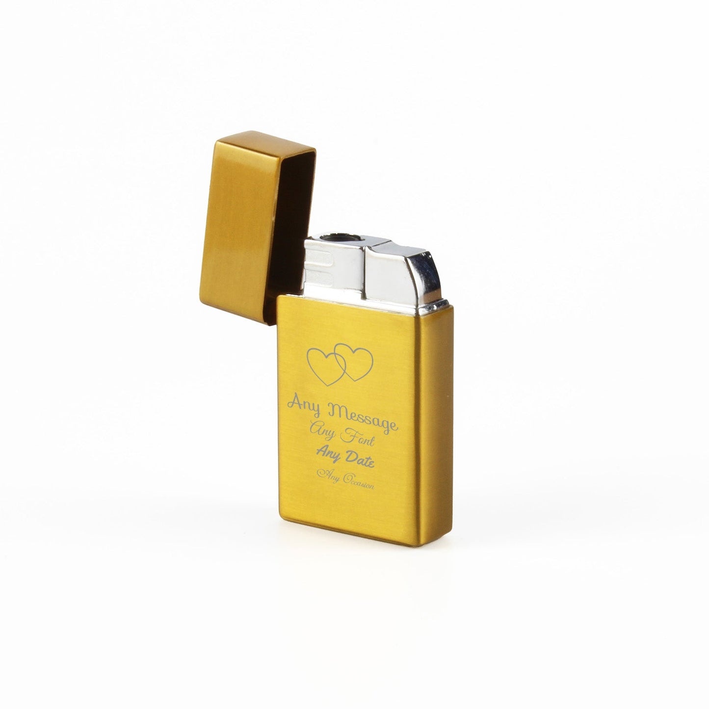 Engraved Jet Gas Lighter Gold Overlapping Hearts Gift Boxed