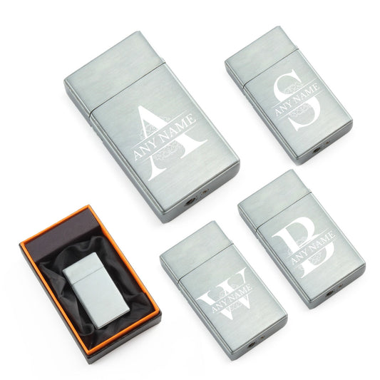 Engraved Jet Gas Lighter Silver Any Letter Gift Boxed