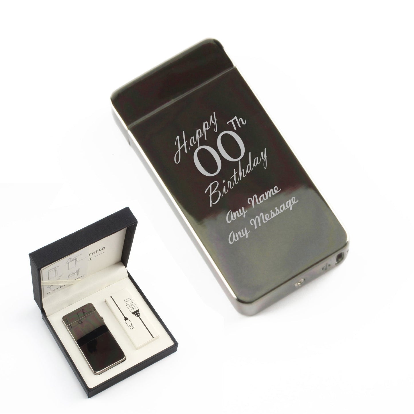 Engraved Electric Arc Lighter, Black Happy Number Birthday Gift Boxed