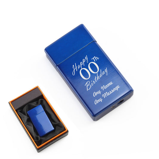 Engraved Jet Gas Lighter Blue Happy Custom Number Birthday Gift Boxed