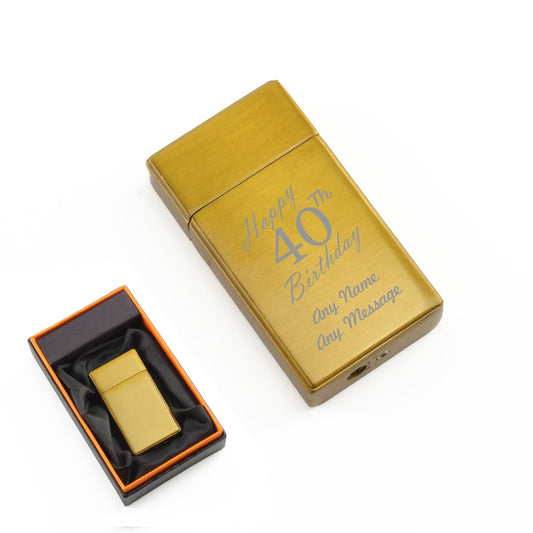 Engraved Jet Gas Lighter Gold Happy 40th Birthday Gift Boxed