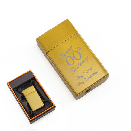 Engraved Jet Gas Lighter Gold Happy Custom Number Birthday Gift Boxed