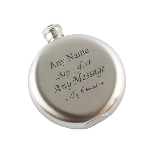 Engraved 5oz Round Steel Hip Flask Any Message Engraved In The UK