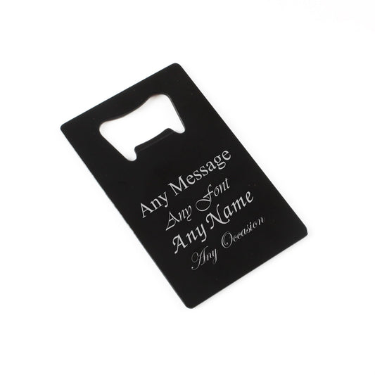 Engraved Portable Wallet Card Bottle Opener Black Any Message