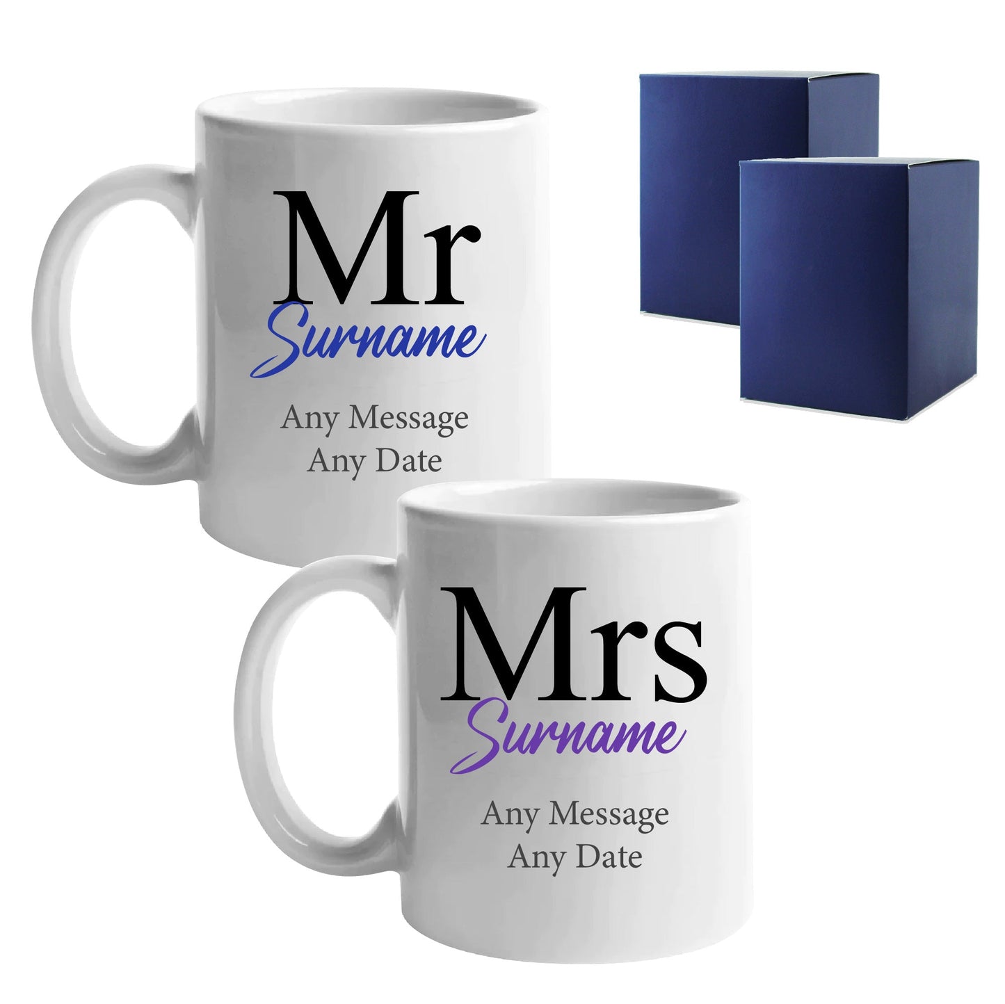 Mr and Mrs Mug Set, Classic Font Design, Ceramic 11oz/312ml Mugs